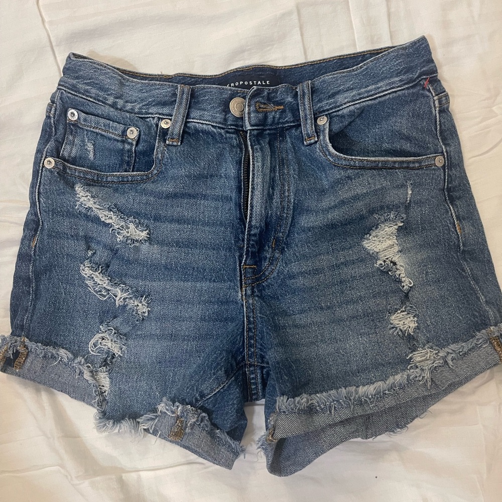 Aeropostale Women's Distressed Dark Blue Denim Shorts